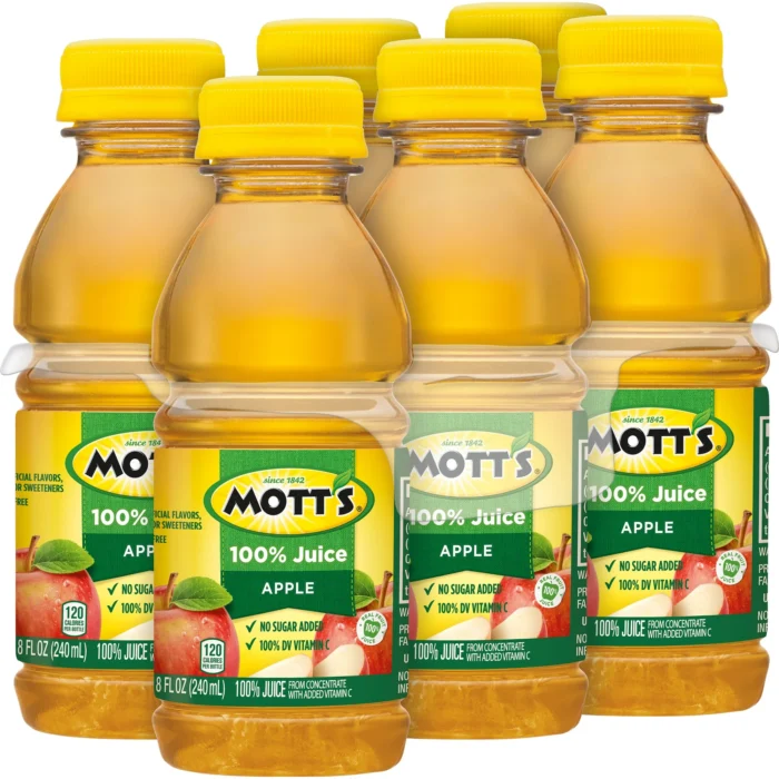 Mott's 100% Juice Original Apple Juice, 8 fl oz, 6 Count Bottles - Image 2